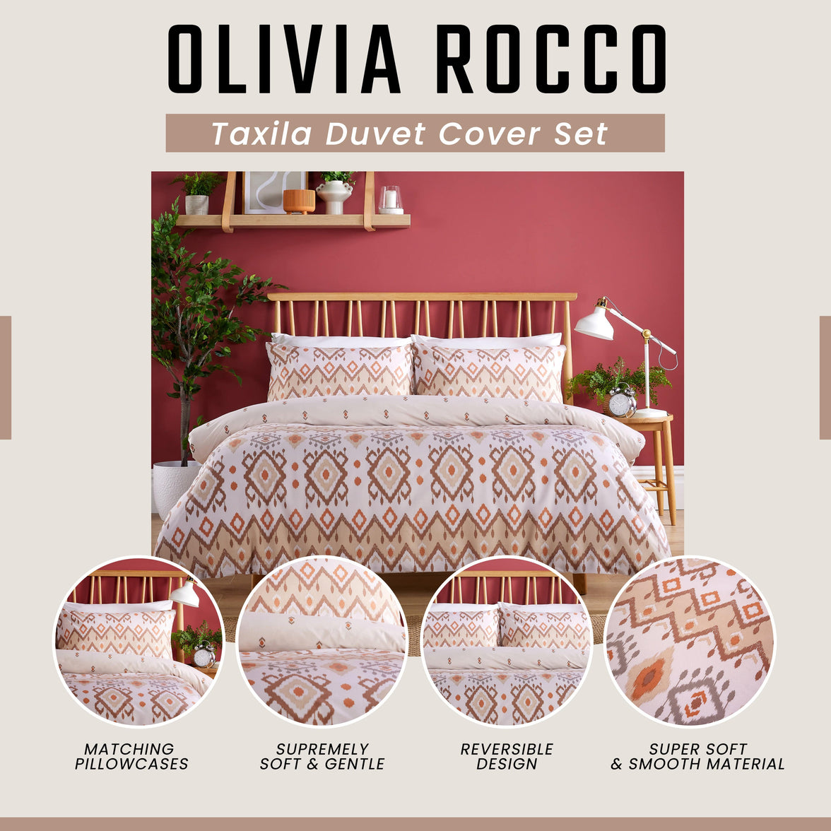 Taxila Duvet Cover Set Easy Care Quilt Covers with Pillowcases Super Soft Reversible Bedding Bed Linen Sets for Bedroom Décor by OLIVIA ROCCO Duvet Cover