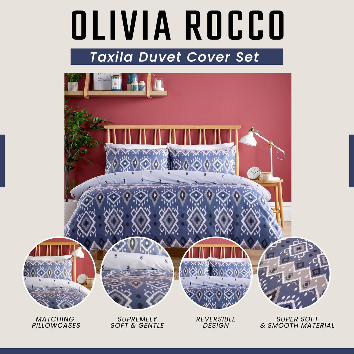 Taxila Duvet Cover Set Easy Care Quilt Covers with Pillowcases Super Soft Reversible Bedding Bed Linen Sets for Bedroom Décor by OLIVIA ROCCO Duvet Cover