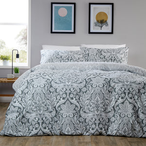 OLIVIA ROCCO Aria Grey Printed Reversible Duvet Cover Set Quilted Polyester Blend with Button Closure Single Double King Size SINGLE Duvet Cover