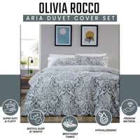 OLIVIA ROCCO Aria Grey Printed Reversible Duvet Cover Set Quilted Polyester Blend with Button Closure Single Double King Size Duvet Cover
