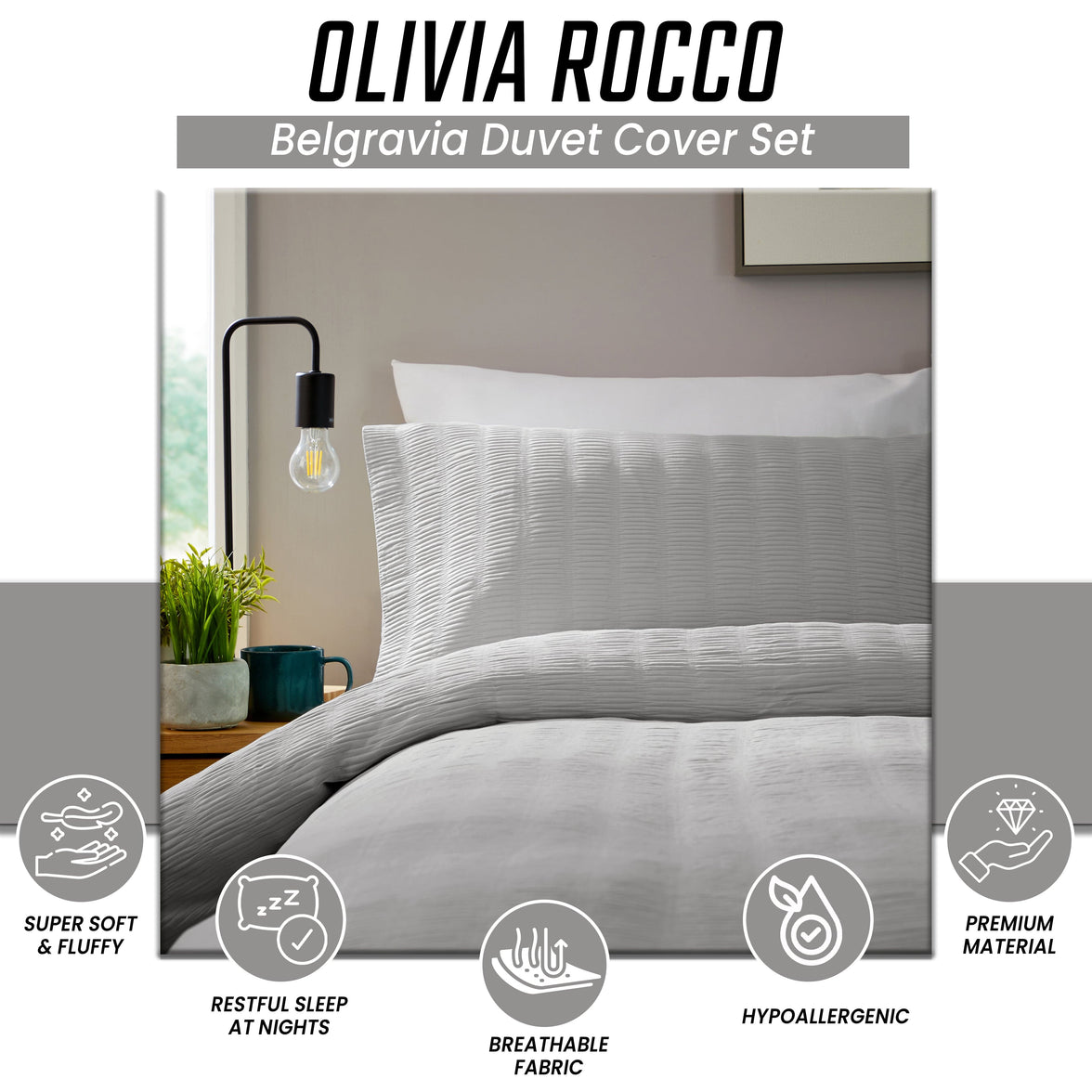 Belgravia Grey Cotton Rich Duvet Cover Set with Pillowcases Soft Easy Care Modern Quilt Bedding Bed Linen Set by OLIVIA ROCCO Duvet Cover