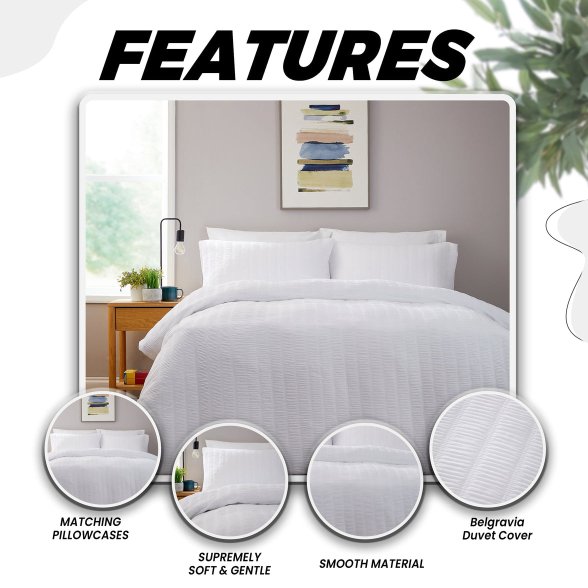 Belgravia White Cotton Rich Duvet Cover Set with Pillowcases Soft Easy Care Modern Quilt Bedding Bed Linen Set by OLIVIA ROCCO Duvet Cover