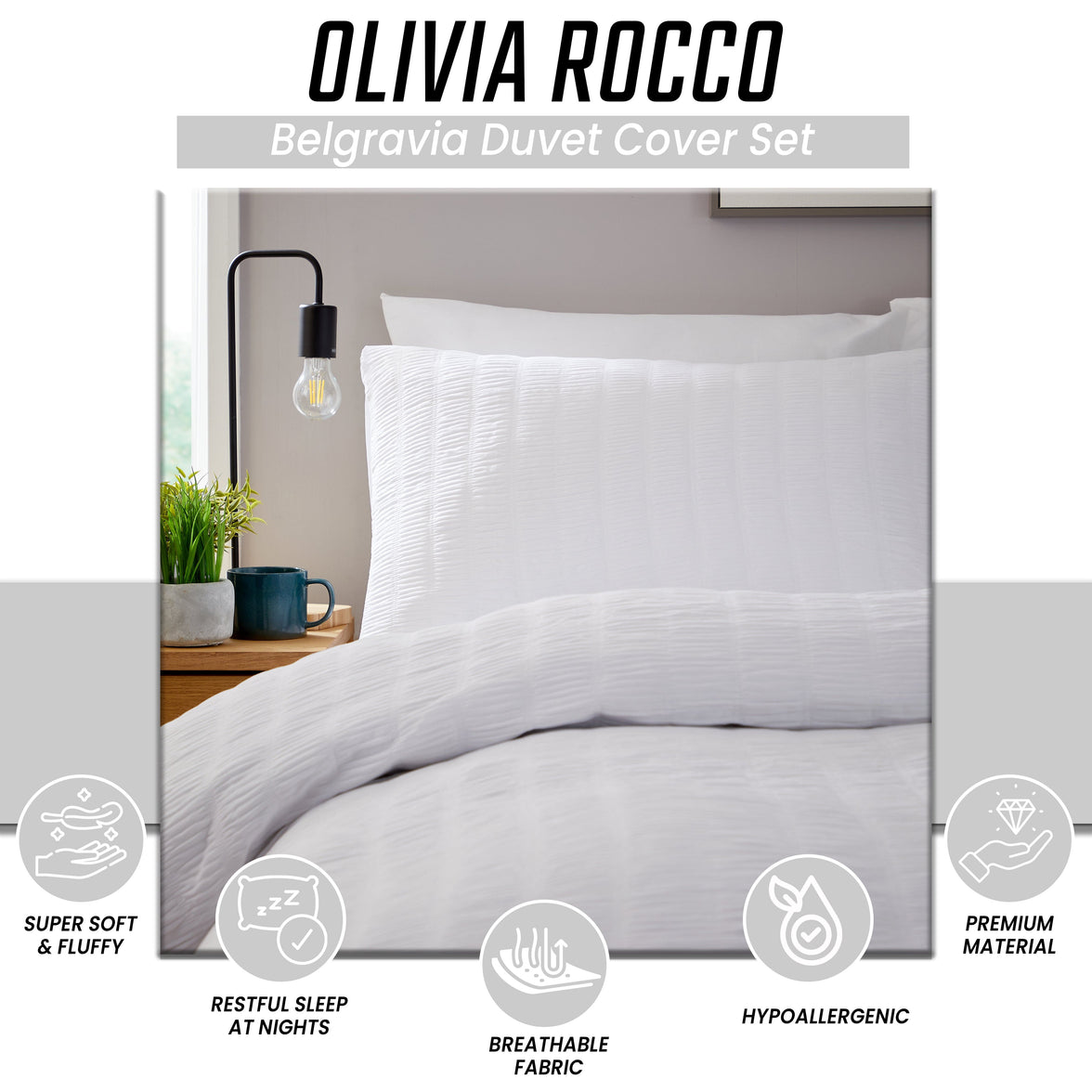 Belgravia White Cotton Rich Duvet Cover Set with Pillowcases Soft Easy Care Modern Quilt Bedding Bed Linen Set by OLIVIA ROCCO Duvet Cover