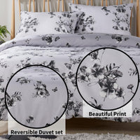 Blossom Grey Reversible Duvet Cover Set Elegant & Comfortable Polyester Blend with Button Closure Available in Single Double King Sizes by OLIVIA ROCCO Duvet Cover