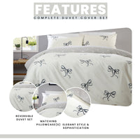 OLIVIA ROCCO Bows Black Printed Reversible Duvet Cover Set Quilted Polyester Blend with Button Closure Single Double King Size Duvet Cover