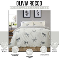 OLIVIA ROCCO Bows Black Printed Reversible Duvet Cover Set Quilted Polyester Blend with Button Closure Single Double King Size Duvet Cover
