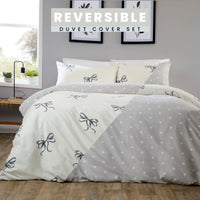 OLIVIA ROCCO Bows Black Printed Reversible Duvet Cover Set Quilted Polyester Blend with Button Closure Single Double King Size Duvet Cover