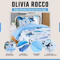 Underwater Sharks and Whales Kids Duvet Cover Set Reversible Soft Cotton Marine Life Bedding with Curtains for Boys and Girls by OLIVIA ROCCO Duvet Cover