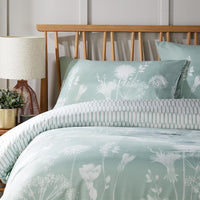 Meadow Sage Green Reversible Duvet Cover Set with Pillowcases Easy Care Durable Polyester Stylish Quilted Design Single Double King by OLIVIA ROCCO Duvet Cover