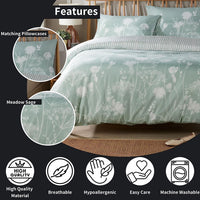 Meadow Sage Green Reversible Duvet Cover Set with Pillowcases Easy Care Durable Polyester Stylish Quilted Design Single Double King by OLIVIA ROCCO Duvet Cover