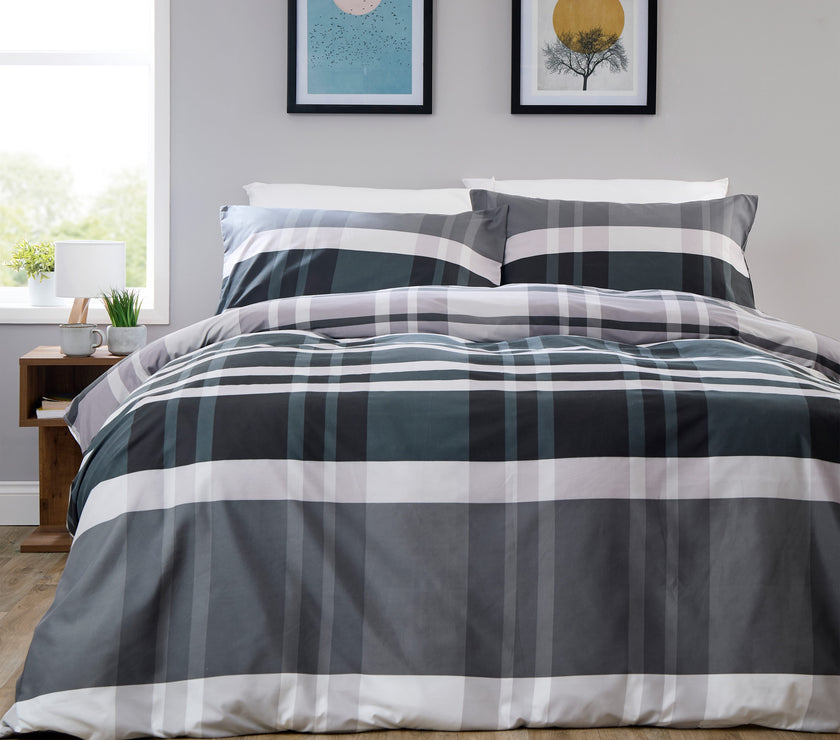 Dylan Check Duvet Cover Set Black Grey | OLIVIA ROCCO
