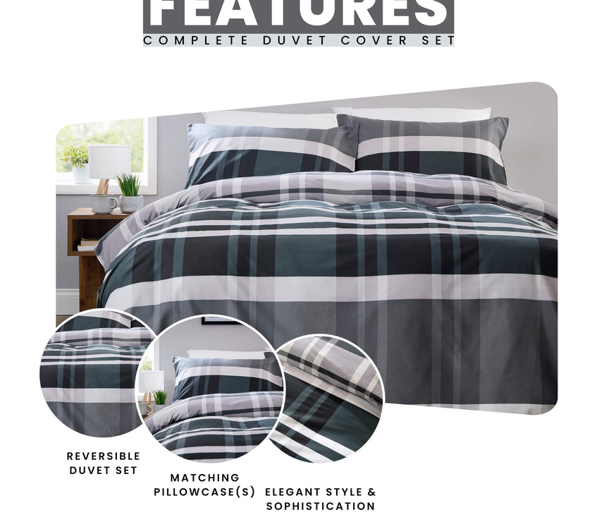 Dylan Check Duvet Cover Set Black Grey | OLIVIA ROCCO