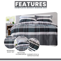 OLIVIA ROCCO Dylan Check Black Grey Printed Reversible Duvet Cover Set Quilted Polyester Blend with Button Closure Single Double King Size Duvet Cover