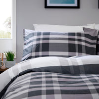 OLIVIA ROCCO Dylan Check Black Grey Printed Reversible Duvet Cover Set Quilted Polyester Blend with Button Closure Single Double King Size Duvet Cover