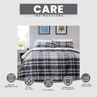 OLIVIA ROCCO Dylan Check Black Grey Printed Reversible Duvet Cover Set Quilted Polyester Blend with Button Closure Single Double King Size Duvet Cover