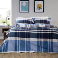 OLIVIA ROCCO Dylan Check Blue Red Printed Reversible Duvet Cover Set Quilted Polyester Blend with Button Closure Single Double King Size SINGLE Duvet Cover