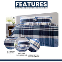 OLIVIA ROCCO Dylan Check Blue Red Printed Reversible Duvet Cover Set Quilted Polyester Blend with Button Closure Single Double King Size Duvet Cover