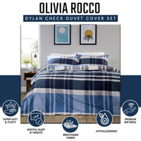 OLIVIA ROCCO Dylan Check Blue Red Printed Reversible Duvet Cover Set Quilted Polyester Blend with Button Closure Single Double King Size Duvet Cover