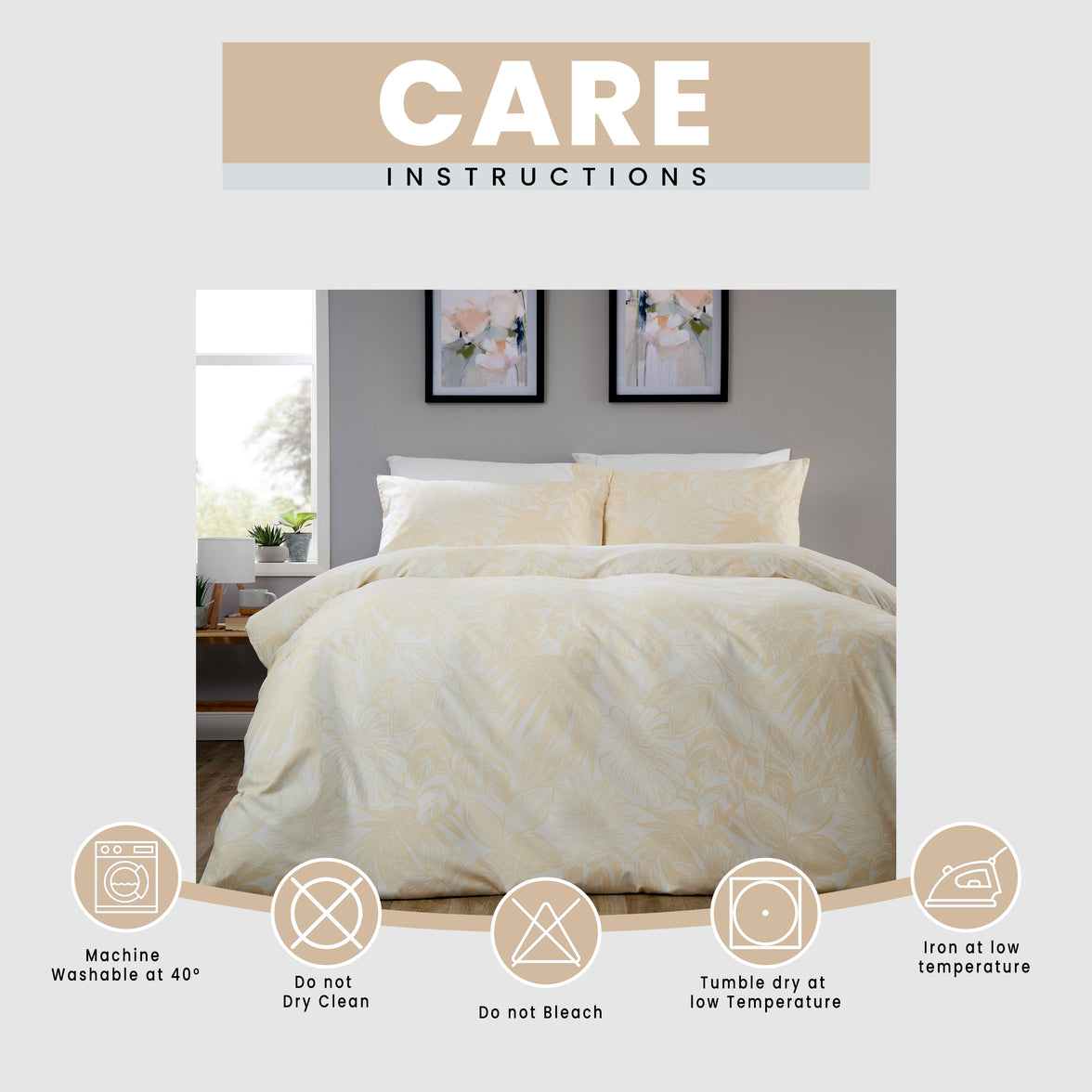 OLIVIA ROCCO Fern - Natural Printed Reversible Duvet Cover Set Quilted Polyester Blend with Button Closure Single Double King Size Duvet Cover