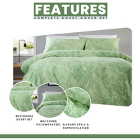 OLIVIA ROCCO Fern - Sage Green Printed Reversible Duvet Cover Set Quilted Polyester Blend with Button Closure Single Double King Size Duvet Cover