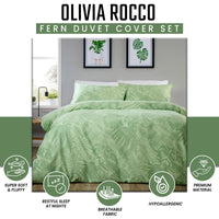 OLIVIA ROCCO Fern - Sage Green Printed Reversible Duvet Cover Set Quilted Polyester Blend with Button Closure Single Double King Size Duvet Cover