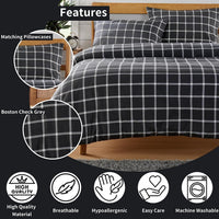 Grey Check Reversible Duvet Cover Set Soft Breathable Durable Polyester Bedding Single Double King by OLIVIA ROCCO Duvet Cover