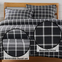 Grey Check Reversible Duvet Cover Set Soft Breathable Durable Polyester Bedding Single Double King by OLIVIA ROCCO Duvet Cover