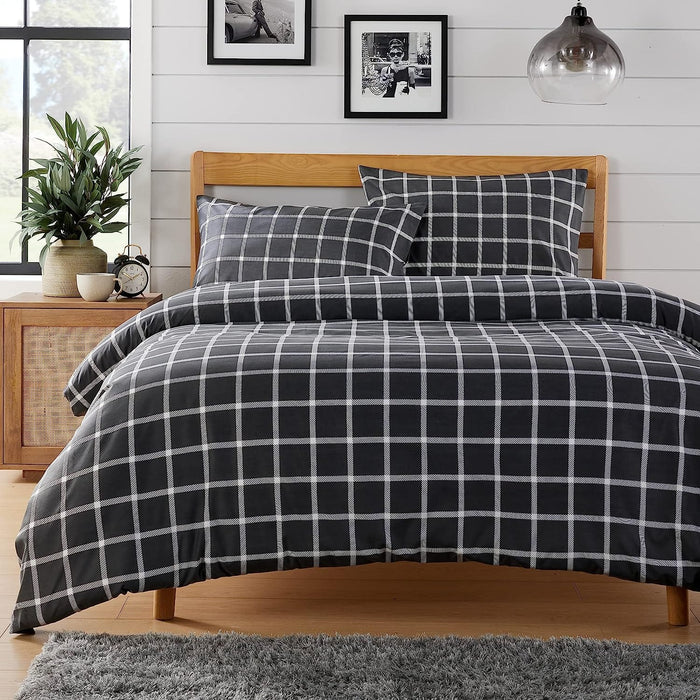 Grey Check Reversible Duvet Cover Set Soft Breathable Durable Polyester Bedding Single Double King by OLIVIA ROCCO SINGLE Duvet Cover