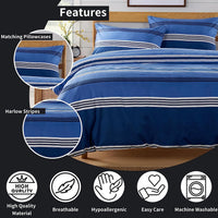 Harlow Stripes Blue Duvet Cover Set with Pillowcases Breathable Polyester Button Closure Bedding Available in Single Double and King Sizes by OLIVIA ROCCO Duvet Cover