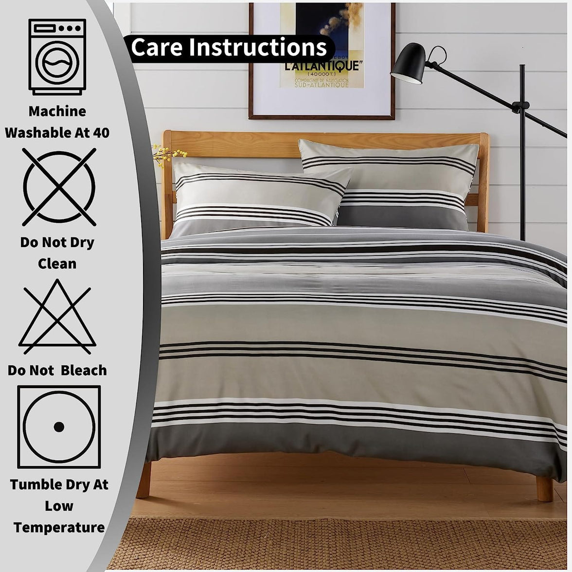 Harlow Stripes Grey Reversible Quilted Duvet Cover Set with Button Closure Available in Single Double King Sizes by OLIVIA ROCCO Duvet Cover