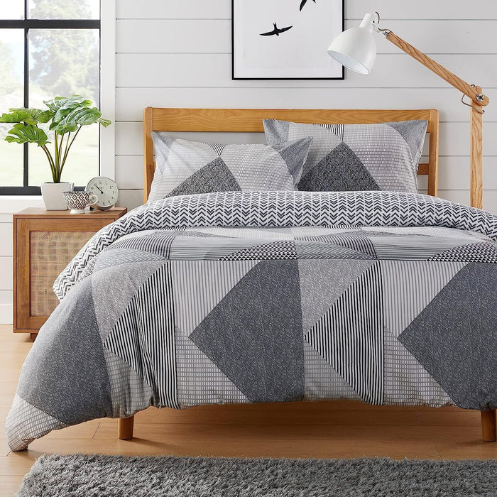 Jasper Grey Printed Reversible Quilted Duvet Cover Set with Button Closure in Single Double and King High-Quality Polyester by OLIVIA ROCCO SINGLE Duvet Cover