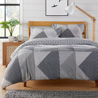 Jasper Grey Printed Reversible Quilted Duvet Cover Set with Button Closure in Single Double and King High-Quality Polyester by OLIVIA ROCCO SINGLE Duvet Cover