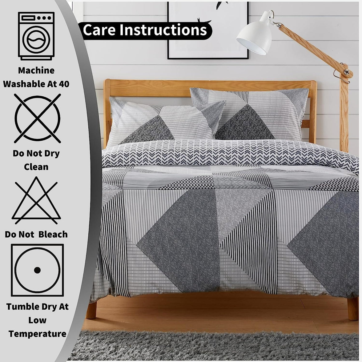 Jasper Grey Printed Reversible Quilted Duvet Cover Set with Button Closure in Single Double and King High-Quality Polyester by OLIVIA ROCCO Duvet Cover