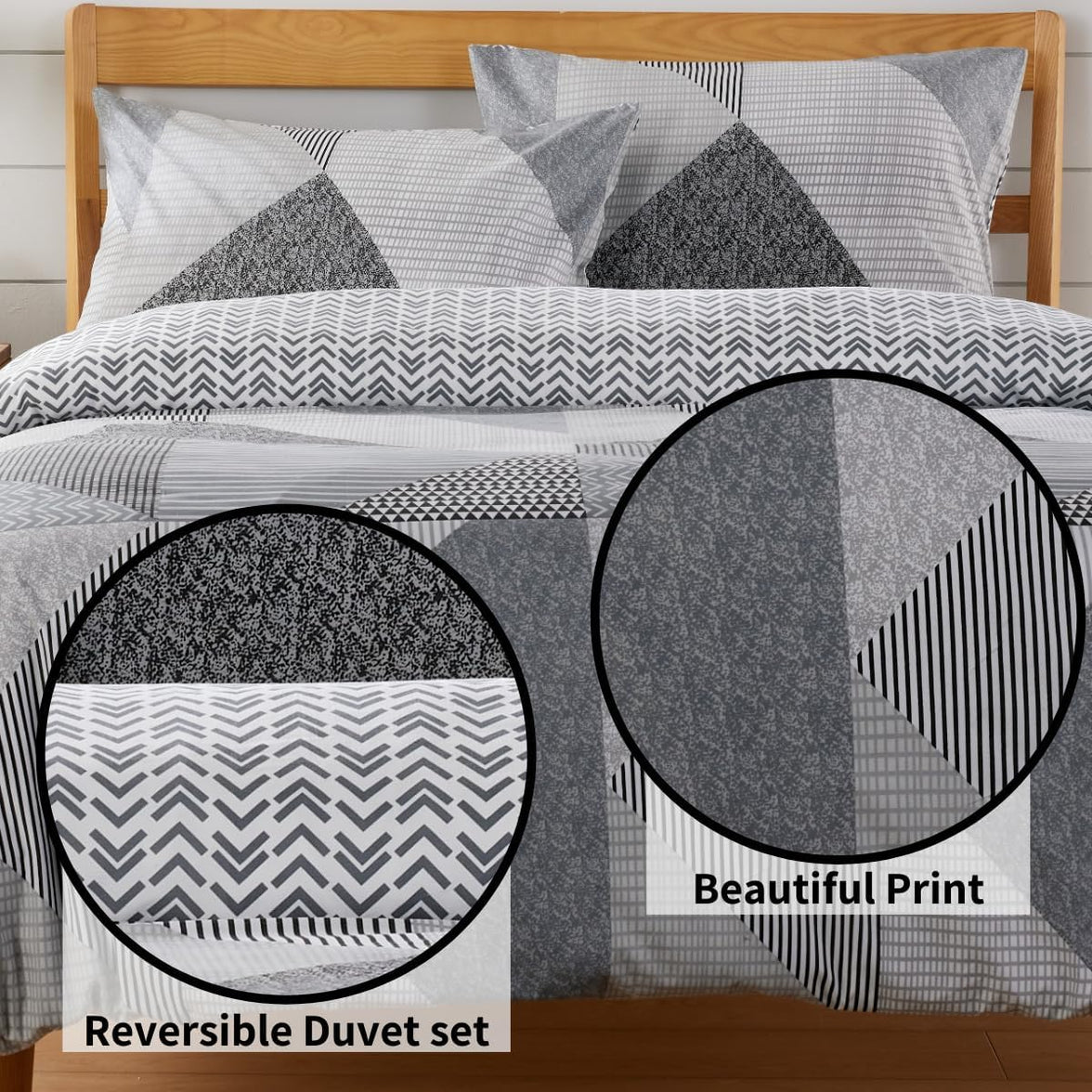 Jasper Grey Printed Reversible Quilted Duvet Cover Set with Button Closure in Single Double and King High-Quality Polyester by OLIVIA ROCCO Duvet Cover