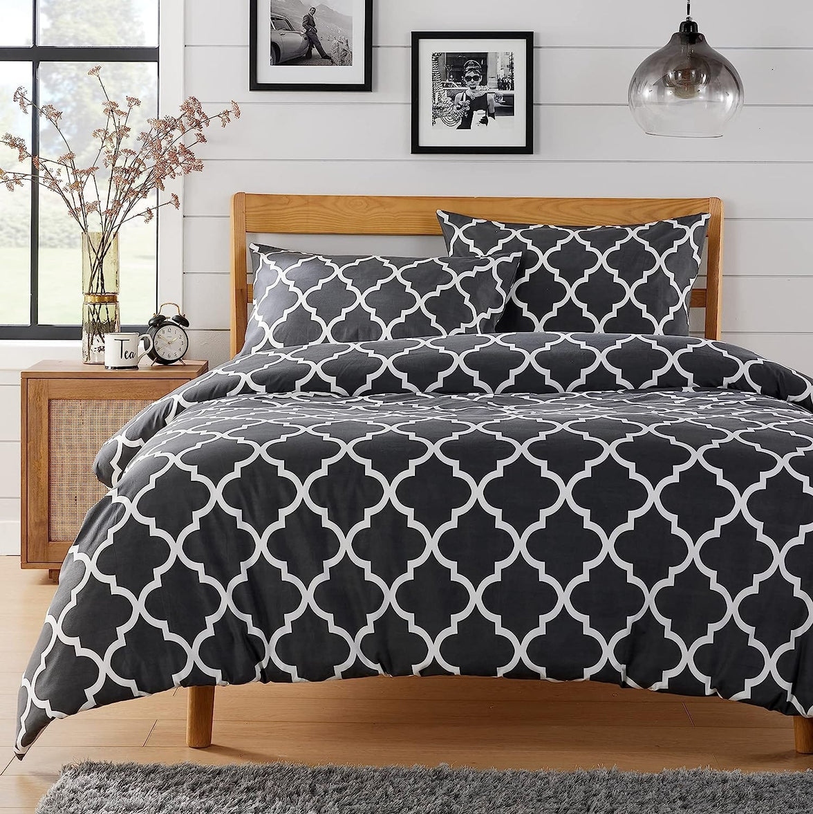 Marrakesh Grey Printed Duvet Cover Set Luxurious Easy Care Polyester Blend Bedding with Pillowcases for Master Bedroom Guest Rooms Dorms Durable and Comfortable by OLIVIA ROCCO SINGLE Duvet Cover
