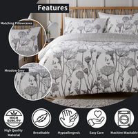 Meadow Grey Reversible Duvet Cover Set with Pillowcases Stylish Chic Design Durable Breathable Polyester Quilt Cover for Master Guest Rooms by OLIVIA ROCCO Duvet Cover