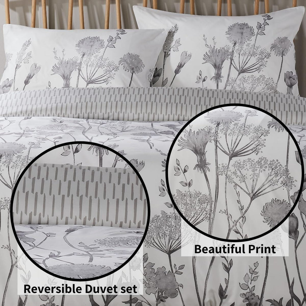 Meadow Grey Reversible Duvet Cover Set with Pillowcases Stylish Chic Design Durable Breathable Polyester Quilt Cover for Master Guest Rooms by OLIVIA ROCCO Duvet Cover