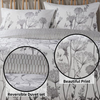 Meadow Grey Reversible Duvet Cover Set with Pillowcases Stylish Chic Design Durable Breathable Polyester Quilt Cover for Master Guest Rooms by OLIVIA ROCCO Duvet Cover