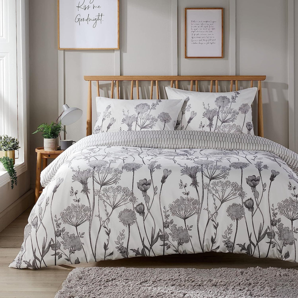 Meadow Grey Reversible Duvet Cover Set with Pillowcases Stylish Chic Design Durable Breathable Polyester Quilt Cover for Master Guest Rooms by OLIVIA ROCCO SINGLE Duvet Cover