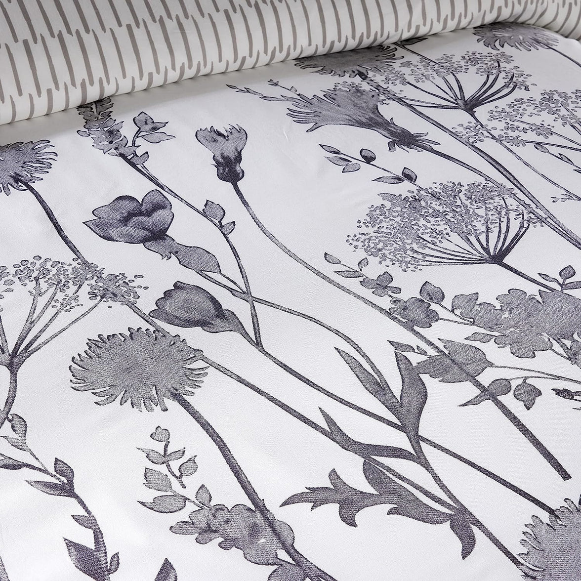 Meadow Grey Reversible Duvet Cover Set with Pillowcases Stylish Chic Design Durable Breathable Polyester Quilt Cover for Master Guest Rooms by OLIVIA ROCCO Duvet Cover