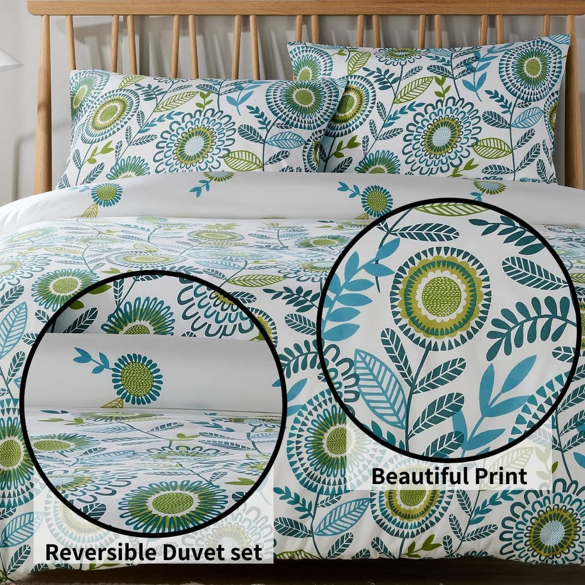 Opulence Teal Printed Reversible Duvet Cover Set with Button Closure Luxurious Bedding in Single Double King Sizes by OLIVIA ROCCO Duvet Cover