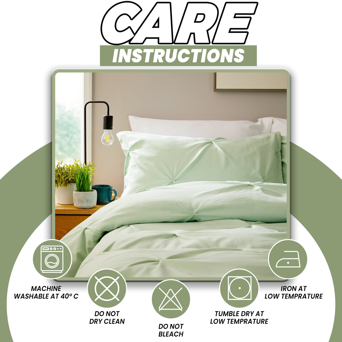 Pintuck Sage Green Cotton Rich Duvet Cover Set with Pillowcases Soft Breathable Easy Care Bedding Set Quilt Cover by OLIVIA ROCCO Duvet Cover