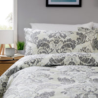 OLIVIA ROCCO Regal Damask Grey Green Printed Reversible Duvet Cover Set Quilted Microfibre Blend with Button Closure Single Double King Size Duvet Cover