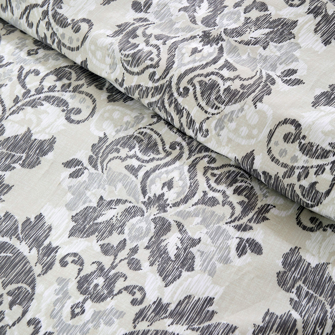 OLIVIA ROCCO Regal Damask Grey Green Printed Reversible Duvet Cover Set Quilted Microfibre Blend with Button Closure Single Double King Size Duvet Cover