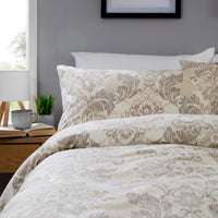 OLIVIA ROCCO Regal Damask Natural Brown Printed Reversible Duvet Cover Set Quilted Microfibre Blend with Button Closure Single Double King Size Duvet Cover