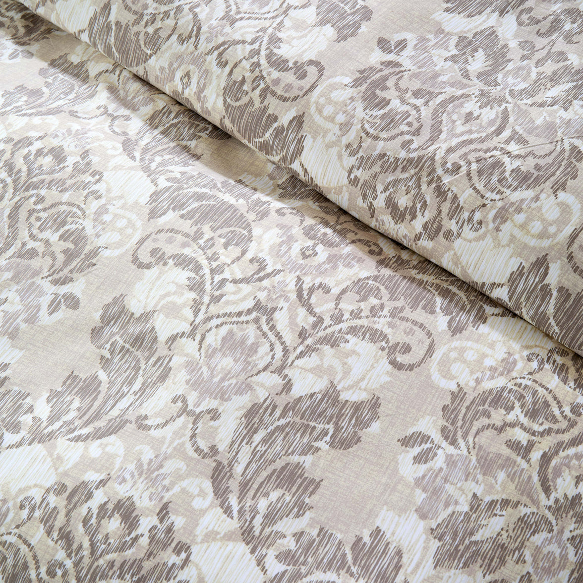 OLIVIA ROCCO Regal Damask Natural Brown Printed Reversible Duvet Cover Set Quilted Microfibre Blend with Button Closure Single Double King Size Duvet Cover