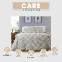 OLIVIA ROCCO Regal Damask Natural Brown Printed Reversible Duvet Cover Set Quilted Microfibre Blend with Button Closure Single Double King Size Duvet Cover