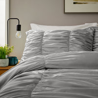 Ruched Grey Cotton Rich Duvet Cover Set with Pillowcases Ruffle Bedding Super Soft Easy Care Quilt Bed Linen by OLIVIA ROCCO Duvet Cover