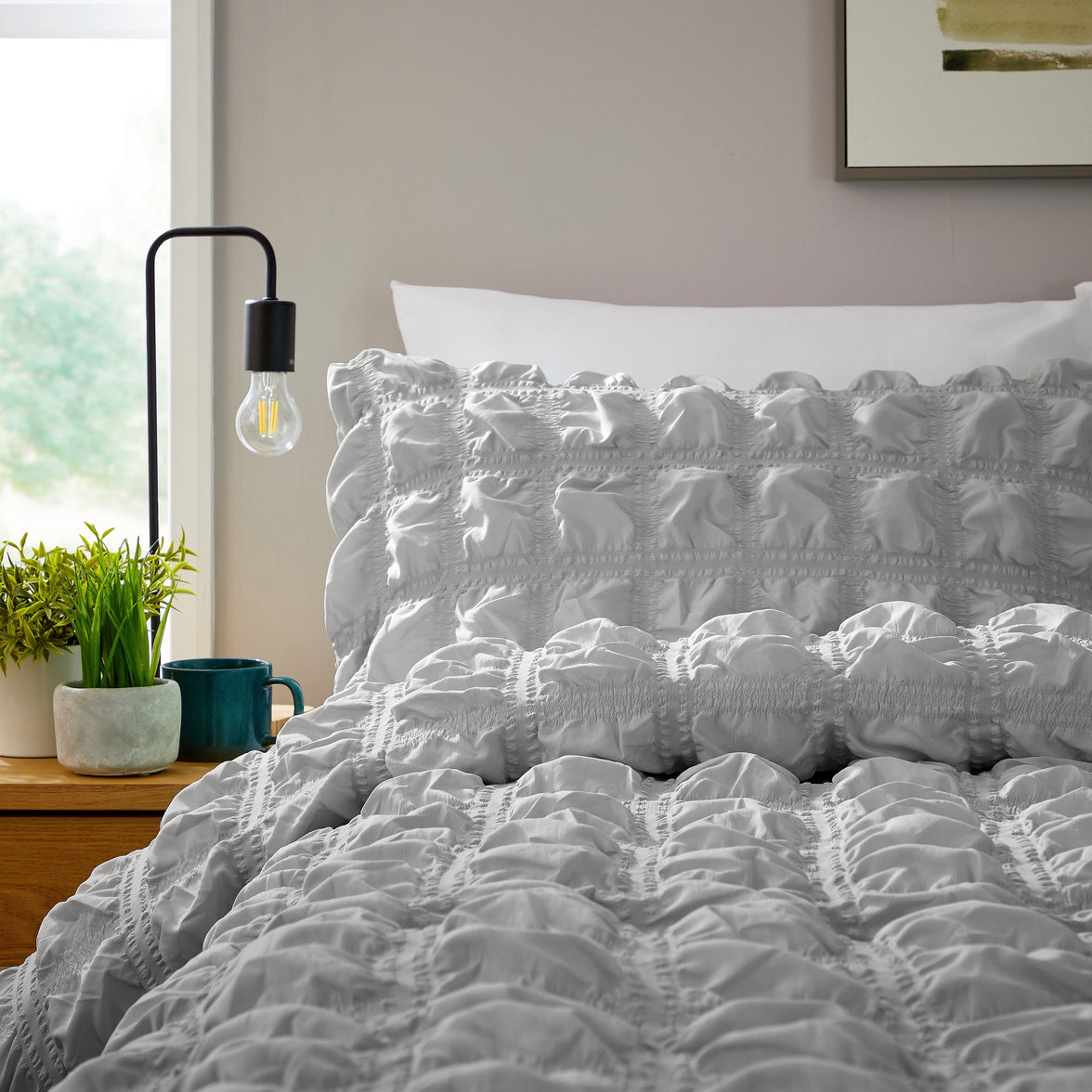 Soho Grey Cotton Rich Duvet Cover Set with Pillowcases Quilted Super Soft Easy Care Bedding Bed Linen Set by OLIVIA ROCCO Duvet Cover