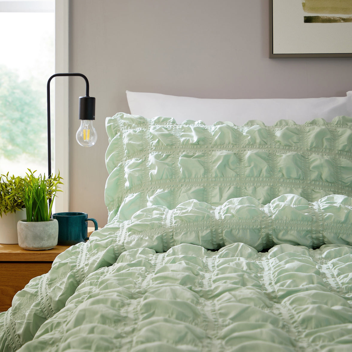 Soho Sage Green Cotton Rich Duvet Cover Set with Pillowcases Quilted Super Soft Easy Care Bedding Bed Linen Set by OLIVIA ROCCO Duvet Cover